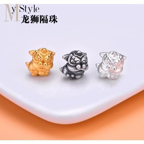 S999 Zuyin 3D hard silver transfer bead gold plated accessories dragon lion bead hand DIY woven material