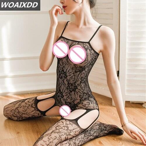 Mesh Bodystocking Women Exotic Underwear Sexy Adult Lingerie Erotic Costume Woman Open Crotch Leopard Stocking