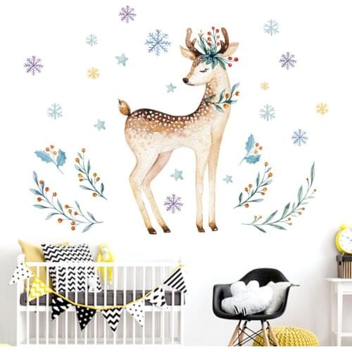 Nordic wall stickers deer leaves small fresh sticker home decor living room bedroom decor self-adhesive stickers room decoration