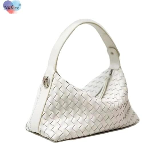 Nuleez Brand Bag Women Cowhide Leather Woven Handbag with Removable Chain Strap High Quality New Classical Elegant Bag 2021 Hot