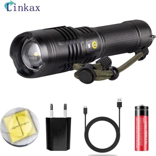 Ultra Bright P70 LED Flashlight Zoom Tactical Torch 5 Mode Waterproof USB Charging Flashlight For Camping USB Output Port