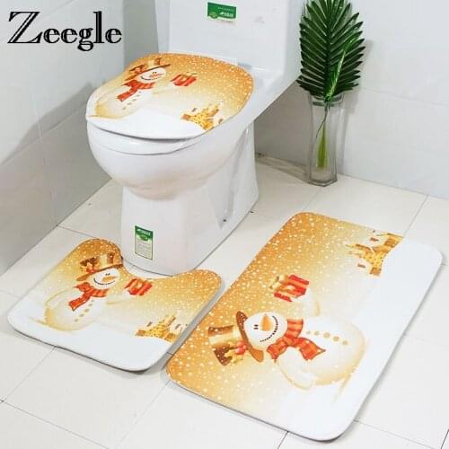 Zeegle Christmas Decor Mat For Bathroom 3pcs Bathroom Carpet Non-slip Shower Mat Bath Rug Toilet Lid Cover Absorbent Bath Mat