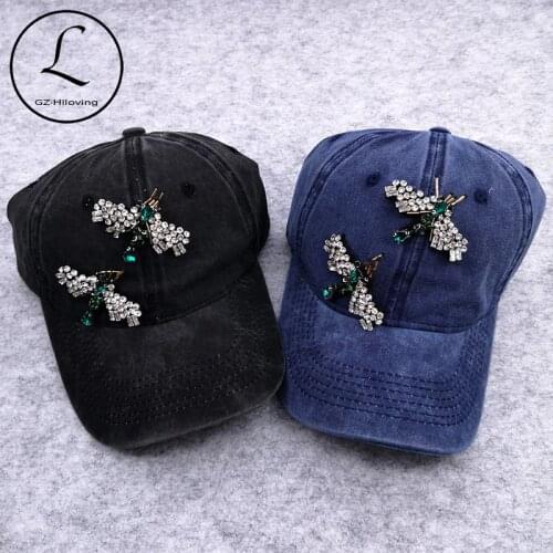 GZHilovingL Woman Bug Rhinestones Beads Baseball Cap Solid Summer Cotton Snapback Hat And Caps Ladies Girls Adjustable Hats