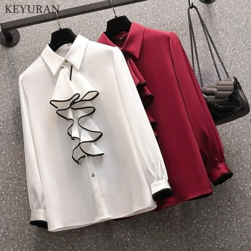 Professional Temperament Chiffon Long Sleeve Women Elegant 2021 New Spring White Ruffles Formal Blouses Office Ladies Work Tops