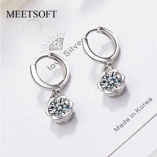 MEETSOFT 925 Silver Prevent Allergy Hoop Earrings for Women Trendy Design Small Flower Circle Jewelry Gift