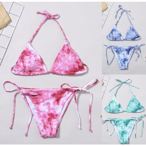 Home&Nest Women Gradient Print Bikini Two Piece Swimwear Push-Up Swimsuit Bathing Suit Bandage Tie-Dye Printed Beach Beachwear