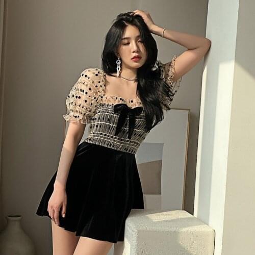 Swimsuit Fused Swimwear Women One Piece Surfing Monokini Biquini Infantil Woman Push Up Summer 2021 New Retro Mesh Skirt Uping