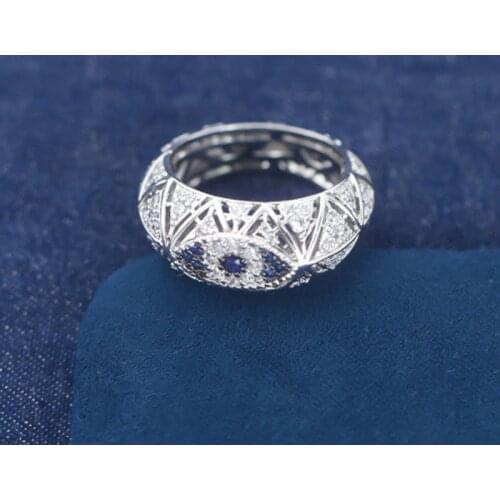 SLJELY Fashion Real 925 Sterling Silver Statement Evil Eye Finger Ring Micro Zirconia for Women Men Couple Luxury Brand Jewelry