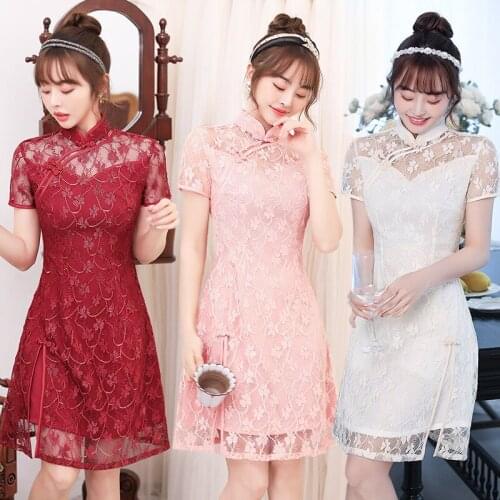 Women Lace Embroidery Cheongsam Dress Princess Dresses Sexy Ladies Party Qipao Dress New Year Clothing Vestido Sexy Women Dress