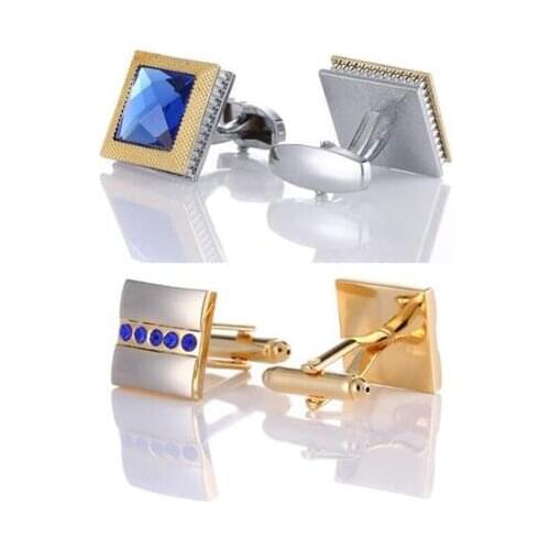 10pairs/lot Elegant Blue Crystal Cufflinks Business Zircon Rhinestone Copper Plating Cuff Links Mens Jewelry Accessory