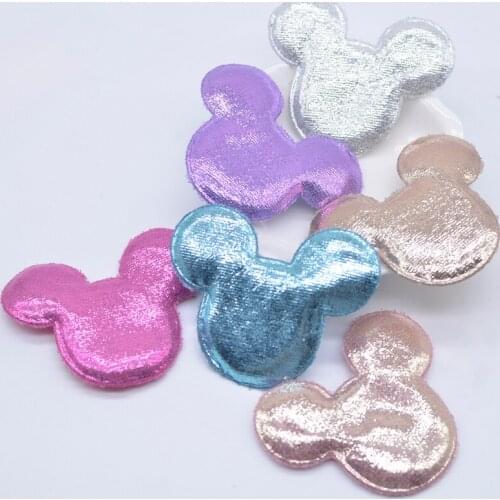 12Pcs 55*46mm Bling Cloth Mouse Head Padded Appliques for DIY Clothes Patches Handmade Headwear Hair Clips Bow Decor Accessories