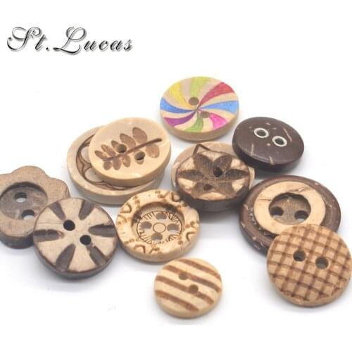 15 types new fashion 30pcs/lot Natural color coconut Sewing Buttons 2 Hole Button garment Scrapbooking Sewing Accessories DIY