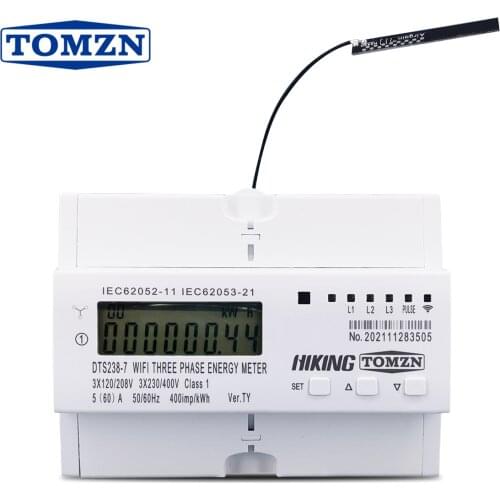 3 Phase 60A remote control wifi smart Din rail energy meter kwh with over under voltage current protection RS485