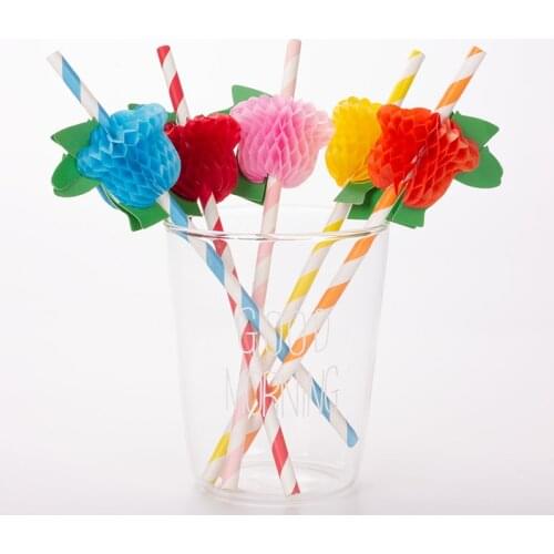 6 Pieces Hawaiian Beach Cocktail Luau Party Decorations Supplies Set flower design paper drinking straws