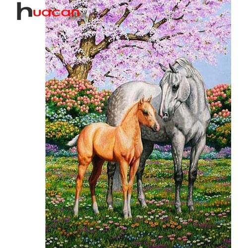 Huacan Diamond Painting Embroidery Horse Animal 5d Diy Diamond Mosaic Flower Scenery Cross Stitch Home Decor
