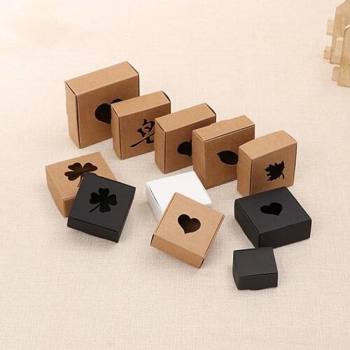 Paper box 50pcs gift boxed DIY Event Brown Kraft Paper Boxes With Heart Shaped Window Make-up Face Cream Paper Packing Boxes