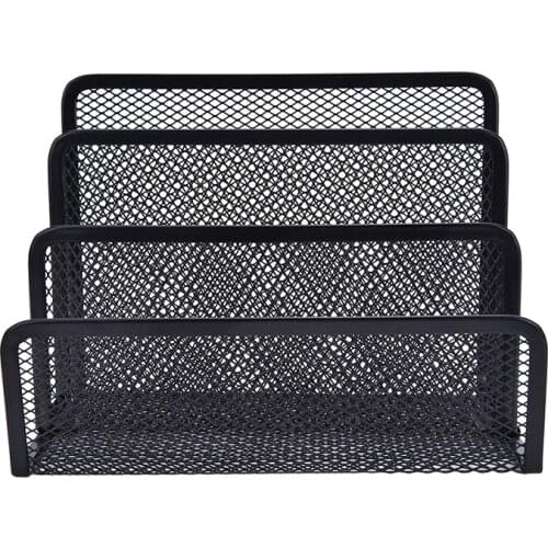 Black Metal Mesh Desk Organizer Desktop Letter Sorter Mail Tray File Organiser Office Home Bookends Book Holder Business