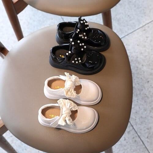 New Fashion Kids Casual Shoes Big Bow Pearl PU Leather Children Girl Shoes Spring Autumn Little Girl Shoe Kids Baby Sneakers