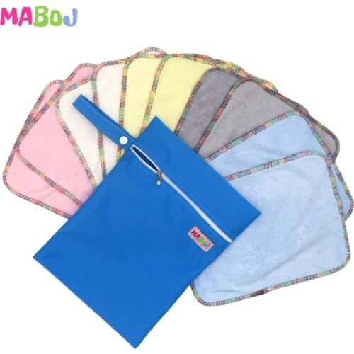 Baby Wipes+Wet Bag 3 Layer 10pcs Washable Baby Towel Bamboo Terry Newborn Infant Baby Hand Face Bath Towels Absorbent 20*26cm