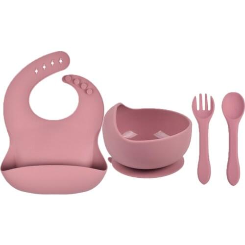 Baby Bib bowl spoon Fork silicone tableware children handle spoons Suction bowl baby BPA free silicone bowl Lunch Feeding