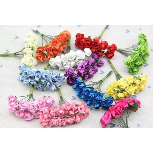 2CM Mixcolors Artificial Mini Mulberry Paper Roses Bouquet,DIY Crafts Decoration For Garland Hair,Wedding Candy Box,Scrapbooking