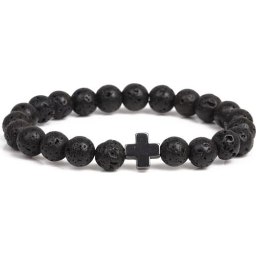 Classic 8mm Natural Volcanic lava stone Beads Bracelet multiple colour metal cross Bracelets for Women&Men fashion Jewelry 2021