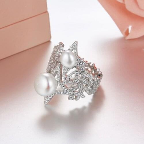 SLJELY Luxury Brand S925 Sterling Silver Pearl Star Galaxy Finger Ring Micro Cubic Zirconia Stones Women Wedding Party Jewelry
