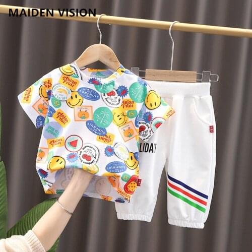 Baby Boys Girls Outfit Suit Children Cartoon Smiley Summer Cotton T-Shrit+Shorts 2PCS/set Kids Boys Clothes Sets 1 2 3 4 5 Years