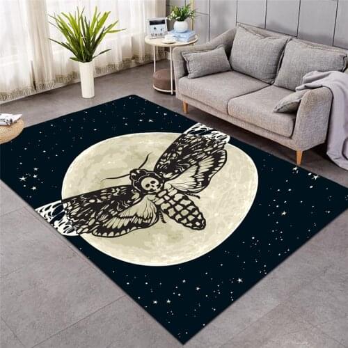 Death Moth Living Room Carpet Gothic Skull Non-slip Floor Mat Butterfly Area Rug Moon Stars Carpet Fashion tapis