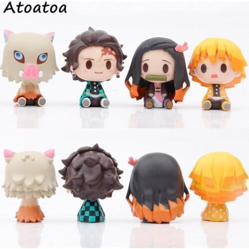 Random Anime Demon Slayer Doll Seated Version Tanjiro Nidouko Kitchen Door Demon Slayer Kawaii Figure Kids Toy Gift PVC Dolls