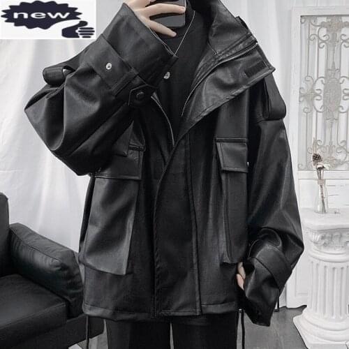 Streetwear Men Black Punk Jacket Loose Gothic Pu Leather Windbreakers Mens Zipper Biker Jackets Spring Fashion Hip Hop Outerwear