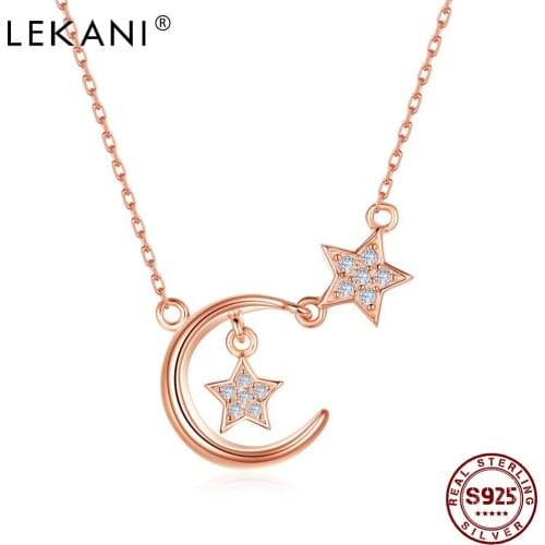 LEKANI Genuine 925 Sterling Silver Necklace For Women Shining Star & Moon Pendant Necklaces Silver 925 Jewelry Accessories