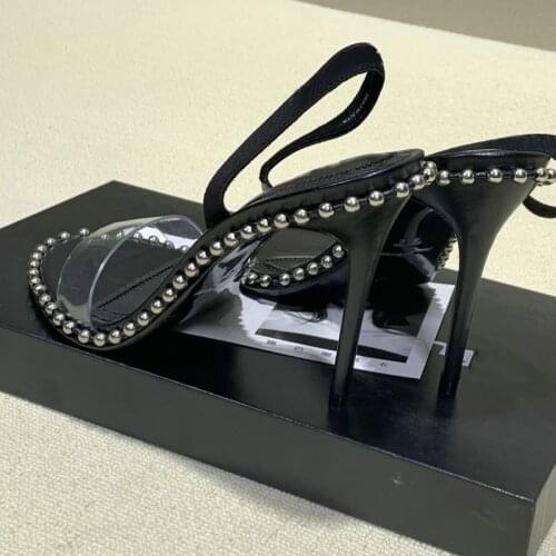 Summer Roman High Heels Pvc With Rivets Beaded Fine Heels And Open Toe Sexy Style Retro Sandals