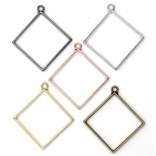 Metal Hollow Embossing Frame Resin Jewelry Making Frame Necklace Earring Pendant Mould 10pcs/lots 5 Color Square