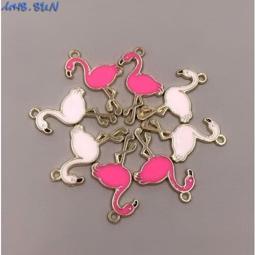 MHS.SUN Cute Design Flamingo Pendants Adorable Charming Pendants 2 Color For Child Chain Necklace Accessories 50Pcs