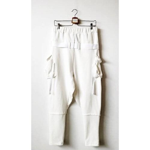 Men Ninja Webbing Drop Crotch Multi Strap Cargo Jersey Harem Pants Streetwear / Steampunk / Hiphop / Gothic