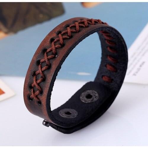 Leabyl Punk Series Handmade Braided Rope Cow Lether Strap Bracelet European & American Vintage Casual Bracelet for Men Gift