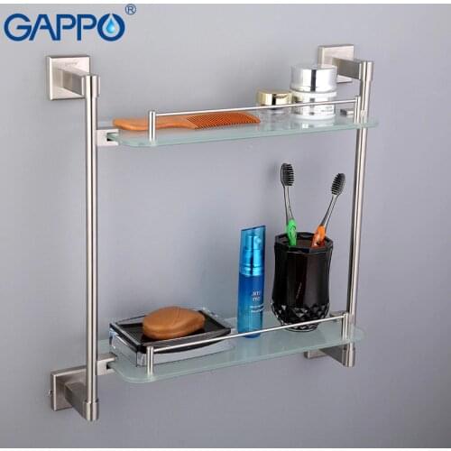 GAPPO Stainless Steel Wall Mount Bathroom Shelves Glass shelf Holders Bath Double Layer Storage Shelf Bath Hardware Shower Stand