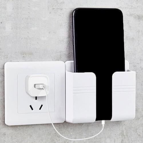 Wall Mounted Organizer Storage Box Remote Control Mounted Mobile Phone Plug Wall Holder Charging Multifunction Holder Stand