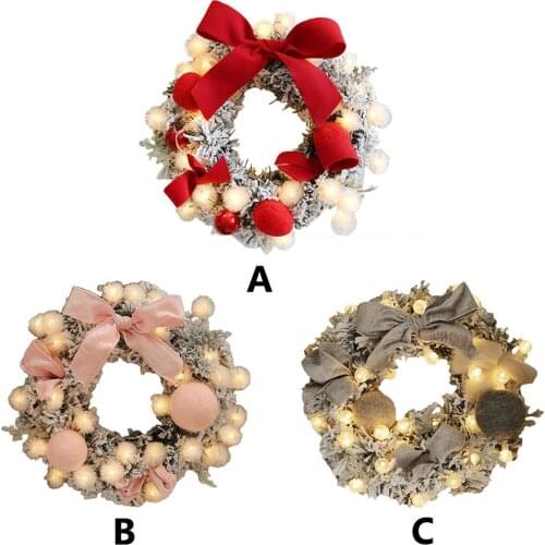 2020 New Christmas Artificial Rattan Flower Door Hanging Wreath With String Light Wall Decoration For Home Festival Party