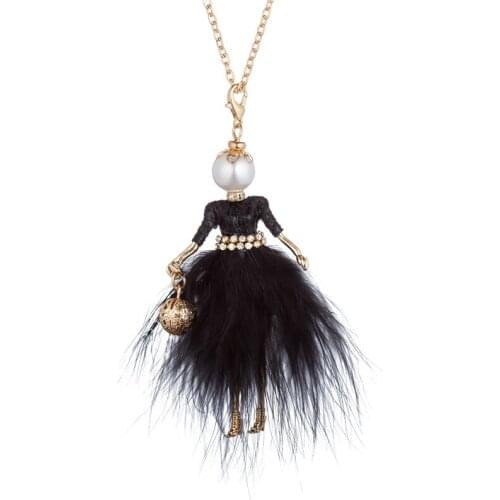 HOCOLE 2018 New Fashion Doll Necklace 4 Colors Boho Rhinestone Fur Doll Necklace Women Accessories Jewelry Female Gifts Hot Sale