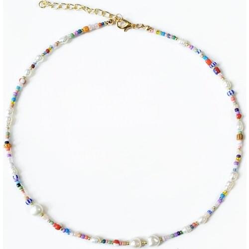 Bohemian Colorful Beads Natural Pearl Necklace Handmade Aesthetic Design Charm Neck Accessories Gifts for Women Coraline 2021