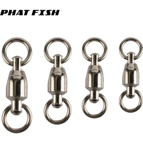 PHAT FISH 50pcs/Pack Ball Bearing Swivels With Solid Rings Freshwater Saltwater Fishing Accessories Stainless Steel Connecter