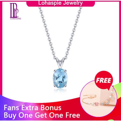 LP 14K White Real Gold Pendant Natural Sky Blue Topaz Gemstone Fine Jewelry Concise Style Pendant 2020 new for Girlfriend Gift