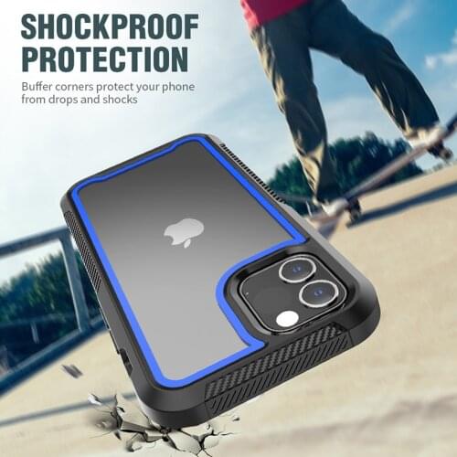 Shockproof Bumper Hybrid Armor Clear Phone Case For iPhone 12 11Pro Max XR X XS Max 6s 7 8 Plus SE 2020 PC+TPU 2 IN 1 Back Cover