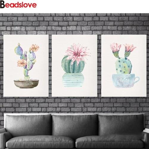 Desert plant 5D DIY diamond painting cactus cross stitch full square round diamond Emeroidery mosaic painting 3 pcs home decor