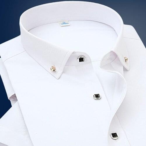 White Shirt Mens Short Sleeve Dress Shirts Spring Summer Fashion Male Business Slim Fit Solid Color Casual Shirt Black Blue Red