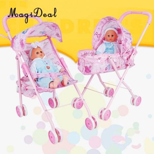 Folding Baby Stroller Toddler Carriage Simulation Furniture Toy for Reborn Doll MellChan Baby Dolls Kids Children Role Play