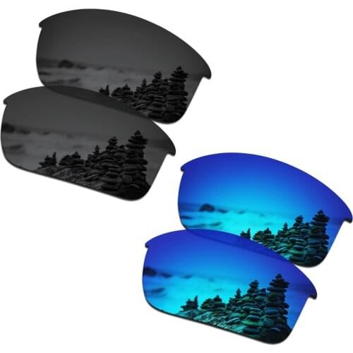 SmartVLT 2 Pairs Polarized Sunglasses Replacement Lenses for Oakley Bottle Rocket Stealth Black and Ice Blue