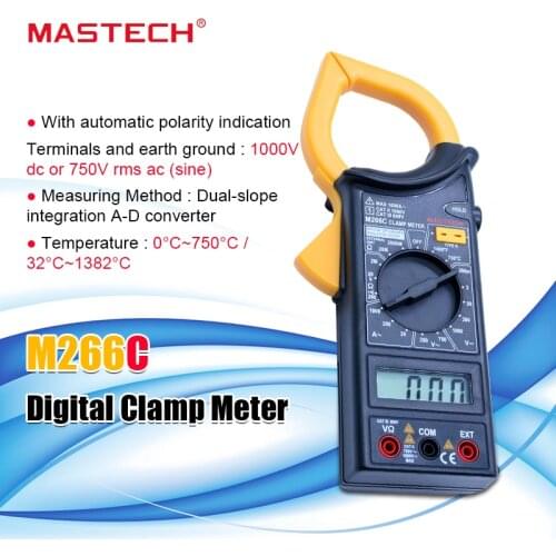 MASTECH M266C Digital Clamp Meter Voltmeter Ohmmeter ACVoltage AC Current Resistance Temp Tester Detector with Diode multimeter